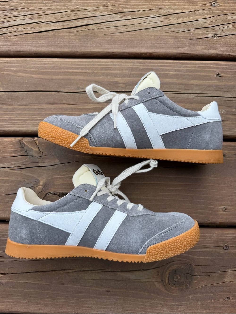 Gola Gray Suede Elan Sneakers with White Stripes and Gum Sole - Picture 7 of 8